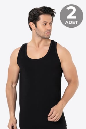 Delux Serisi Kalın Askılı Tekstil Hediye Erkek Siyah Bambu Atlet 2'li Paket