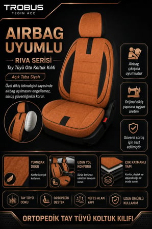 Honda Civic FC5 2016-2021 Uyumlu Riva Serisi Tay Tüyü Bel Destekli Açık Taba Siyah Premium Koltuk Kılıfı