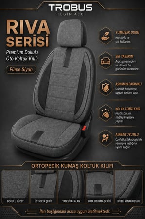 Nissan Juke 2010+ Uyumlu Riva Serisi Tay Tüyü Bel Destekli Füme Siyah Premium Koltuk Kılıfı