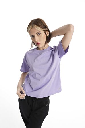 Lila Bisiklet Yaka T-shirt