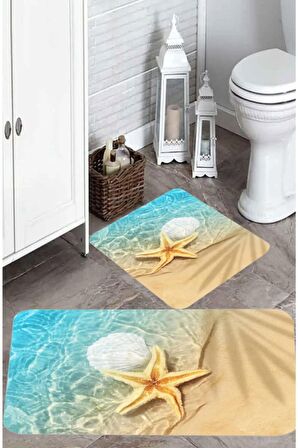 Dijital Baskı Yıkanabilir Kaymaz 2'li Banyo Paspası  RVG5000