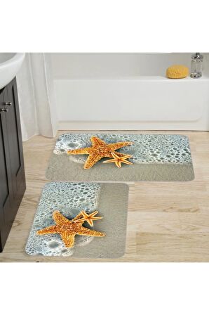 Dijital Baskı Yıkanabilir Kaymaz 2'li Banyo Paspası  RVG5004