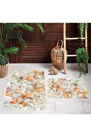 Dijital Baskı Yıkanabilir Kaymaz 2'li Banyo Paspası  RVG5005