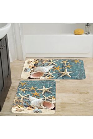 Dijital Baskı Yıkanabilir Kaymaz 2'li Banyo Paspası  RVG5012