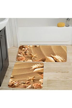Dijital Baskı Yıkanabilir Kaymaz 2'li Banyo Paspası  RVG5014
