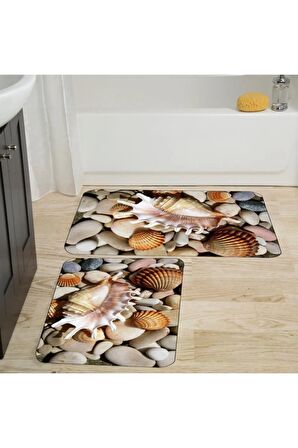 Dijital Baskı Yıkanabilir Kaymaz 2'li Banyo Paspası  RVG5015