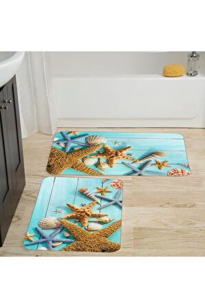 Dijital Baskı Yıkanabilir Kaymaz 2'li Banyo Paspası  RVG5017