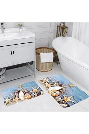 Dijital Baskı Yıkanabilir Kaymaz 2'li Banyo Paspası  RVG5018