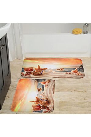 Dijital Baskı Yıkanabilir Kaymaz 2'li Banyo Paspası  RVG5019