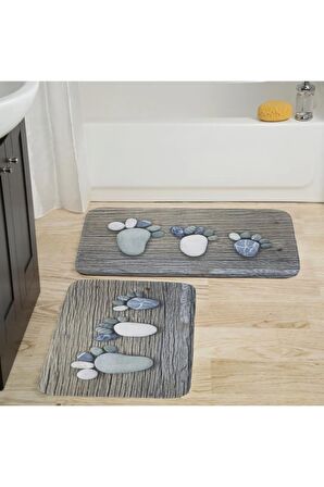 Dijital Baskı Yıkanabilir Kaymaz 2'li Banyo Paspası  RVG5020
