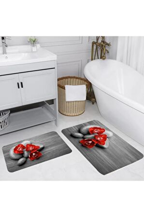 Dijital Baskı Yıkanabilir Kaymaz 2'li Banyo Paspası  RVG5024