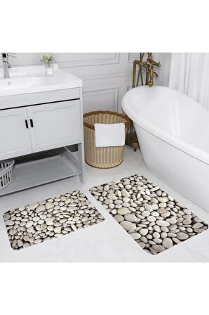 Dijital Baskı Yıkanabilir Kaymaz 2'li Banyo Paspası  RVG5026