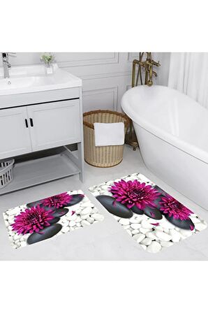 Dijital Baskı Yıkanabilir Kaymaz 2'li Banyo Paspası  RVG5035