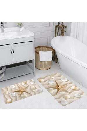Dijital Baskı Yıkanabilir Kaymaz 2'li Banyo Paspası  RVG5043