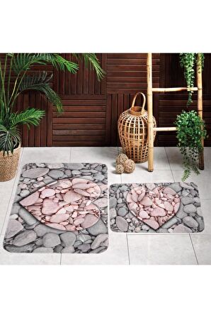 Dijital Baskı Yıkanabilir Kaymaz 2'li Banyo Paspası  RVG5046