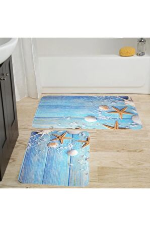Dijital Baskı Yıkanabilir Kaymaz 2'li Banyo Paspası  RVG5048