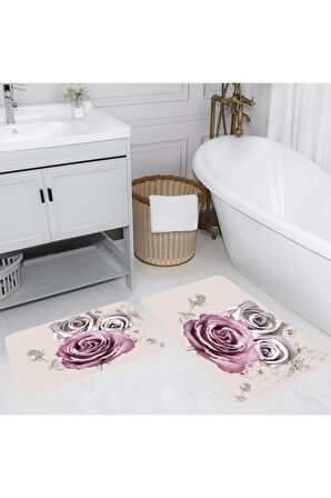 Dijital Baskı Yıkanabilir Kaymaz 2'li Banyo Paspası  RVG5049