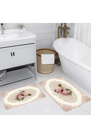 Dijital Baskı Yıkanabilir Kaymaz 2'li Banyo Paspası  RVG5051