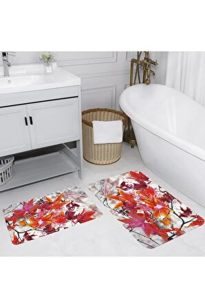 Dijital Baskı Yıkanabilir Kaymaz 2'li Banyo Paspası  RVG5053