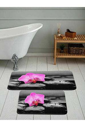 Dijital Baskı Yıkanabilir Kaymaz 2'li Banyo Paspası  RVG5055