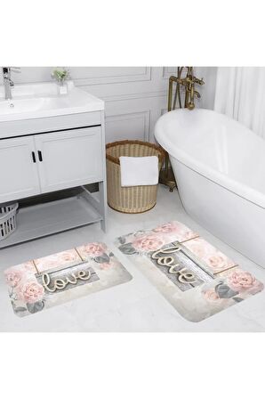 Dijital Baskı Yıkanabilir Kaymaz 2'li Banyo Paspası  RVG5056