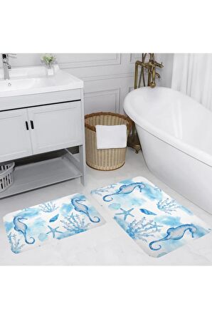 Dijital Baskı Yıkanabilir Kaymaz 2'li Banyo Paspası  RVG5057