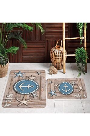 Dijital Baskı Yıkanabilir Kaymaz 2'li Banyo Paspası  RVG5058