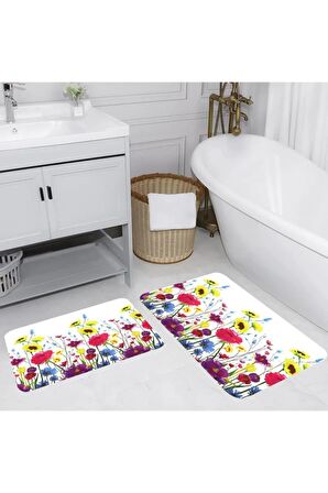 Dijital Baskı Yıkanabilir Kaymaz 2'li Banyo Paspası  RVG5070