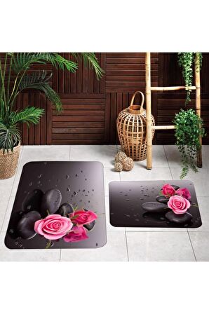 Dijital Baskı Yıkanabilir Kaymaz 2'li Banyo Paspası  RVG5072