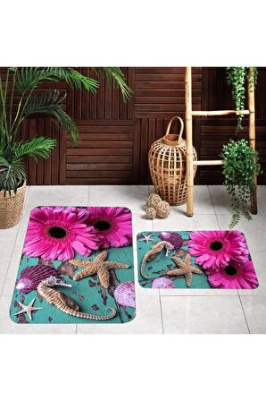 Dijital Baskı Yıkanabilir Kaymaz 2'li Banyo Paspası  RVG5073