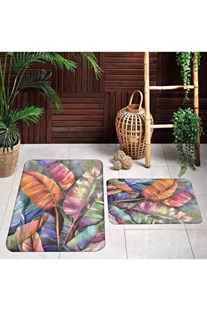 Dijital Baskı Yıkanabilir Kaymaz 2'li Banyo Paspası  RVG5074
