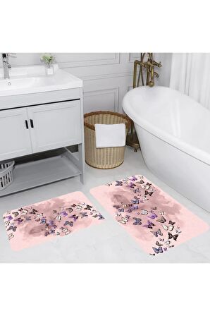 Dijital Baskı Yıkanabilir Kaymaz 2'li Banyo Paspası  RVG5077