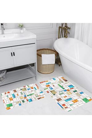 Dijital Baskı Yıkanabilir Kaymaz 2'li Banyo Paspası  RVG5083