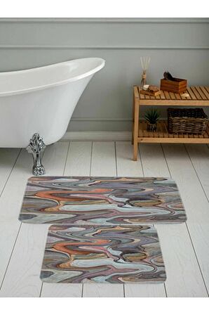 Dijital Baskı Yıkanabilir Kaymaz 2'li Banyo Paspası  RVG5086