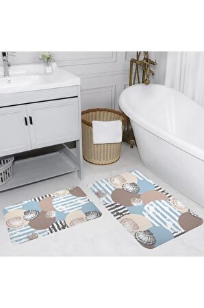 Dijital Baskı Yıkanabilir Kaymaz 2'li Banyo Paspası  RVG5088