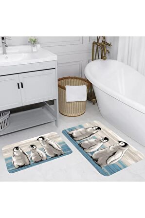 Dijital Baskı Yıkanabilir Kaymaz 2'li Banyo Paspası  RVG5090
