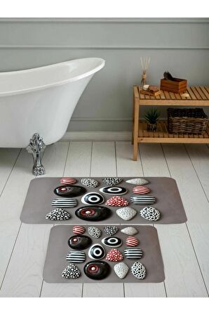 Dijital Baskı Yıkanabilir Kaymaz 2'li Banyo Paspası  RVG5098