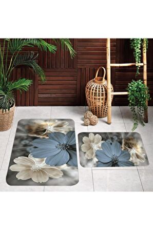 Dijital Baskı Yıkanabilir Kaymaz 2'li Banyo Paspası  RVG5108