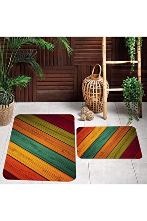 Dijital Baskı Yıkanabilir Kaymaz 2'li Banyo Paspası  RVG5109