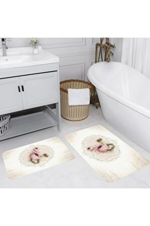 Dijital Baskı Yıkanabilir Kaymaz 2'li Banyo Paspası  RVG5112