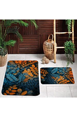 Dijital Baskı Yıkanabilir Kaymaz 2'li Banyo Paspası  RVG5114