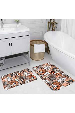 Dijital Baskı Yıkanabilir Kaymaz 2'li Banyo Paspası  RVG5122