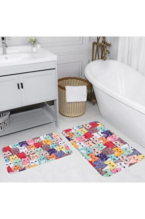 Dijital Baskı Yıkanabilir Kaymaz 2'li Banyo Paspası  RVG5125