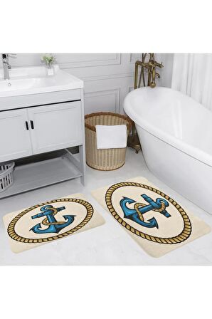 Dijital Baskı Yıkanabilir Kaymaz 2'li Banyo Paspası  RVG5129