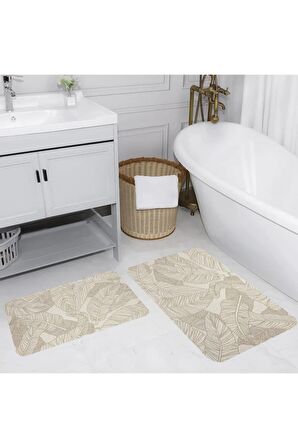 Dijital Baskı Yıkanabilir Kaymaz 2'li Banyo Paspası  RVG5136