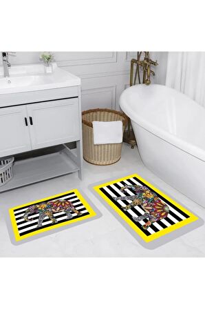 Dijital Baskı Yıkanabilir Kaymaz 2'li Banyo Paspası  RVG5143