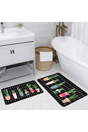 Dijital Baskı Yıkanabilir Kaymaz 2'li Banyo Paspası  RVG5145