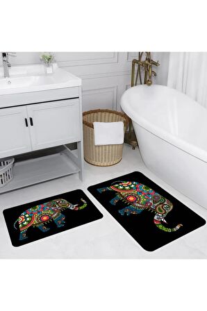 Dijital Baskı Yıkanabilir Kaymaz 2'li Banyo Paspası  RVG5153