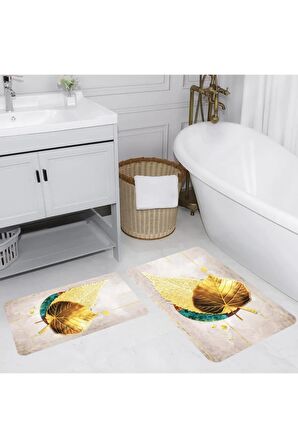 Dijital Baskı Yıkanabilir Kaymaz 2'li Banyo Paspası  RVG5174