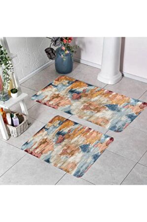 Dijital Baskı Yıkanabilir Kaymaz 2'li Banyo Paspası  RVG5180